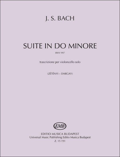 Suite In Do Minore BWV 997, trascrizione per violoncello solo. 9790080151914
