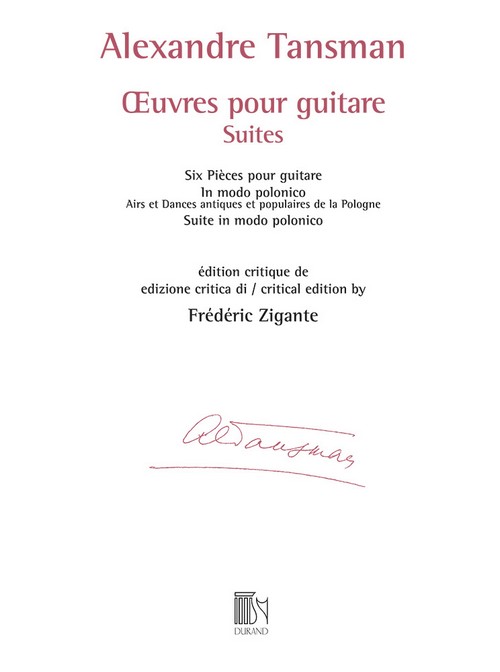 Oeuvres pour guitare: Suites, édition critique de Frédéric Zigante. 9790044094998