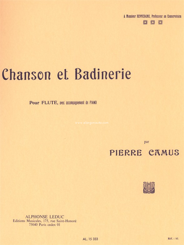 Chanson et Badinerie, flute trav. et piano