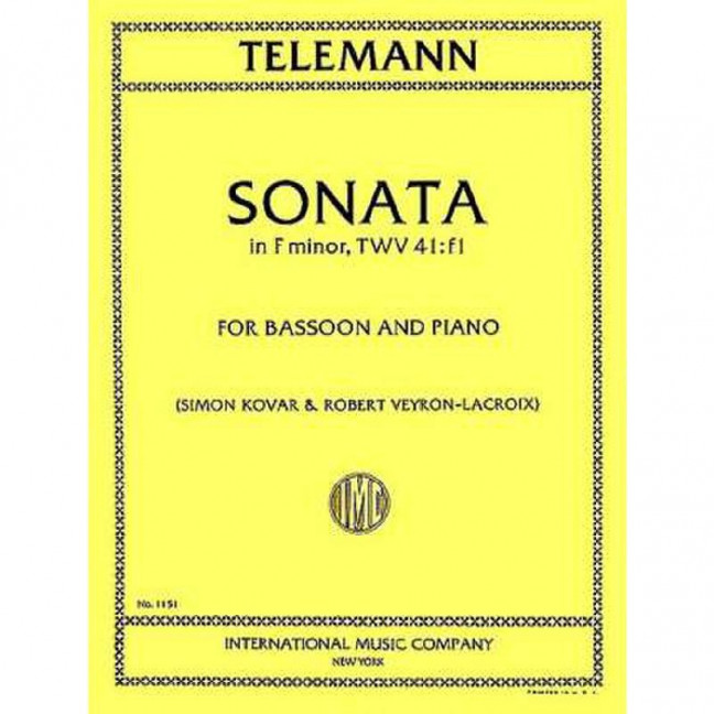 Sonata in F minor, TWV 41:f1, for Bassoon and Piano. 9790220409097