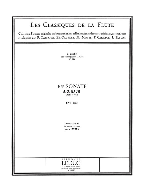Sonata No.6, BWV 1035 in E major: "Les classiques de la Flûte" n° 13 (rév. Marcel Moyse), Flute and Piano. 9790046197239