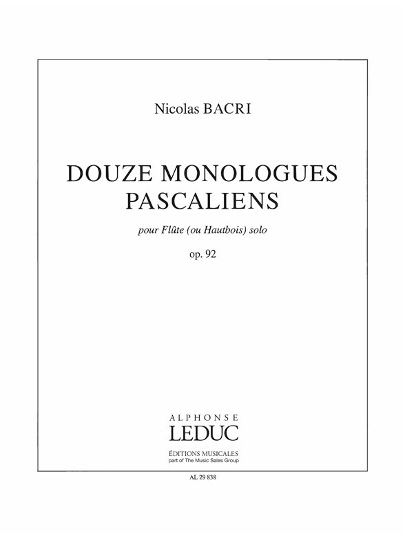 12 Monologues Pascaliens, Op. 92, Flute
