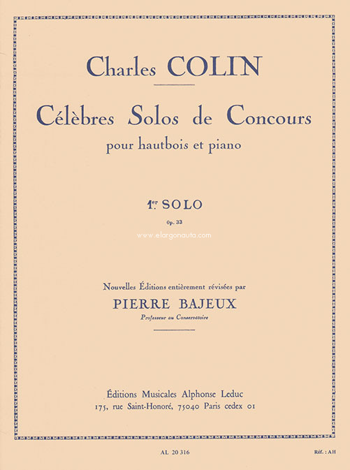 Célèbres solos de concours pour hautbois et piano: 1er solo, op. 33