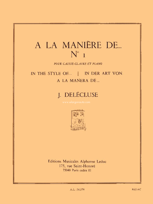 A La Maniere De... nº 1: Caisse Claire Et Piano, Snare Drum and Piano