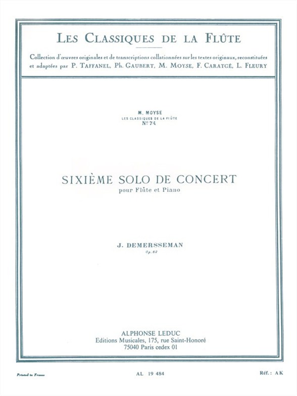 Sixième solo de concert, pour Flûte et Piano. Opus 82. 9790046194849