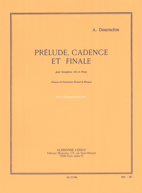 Prélude, cadence et finale, pour saxophone alto et piano