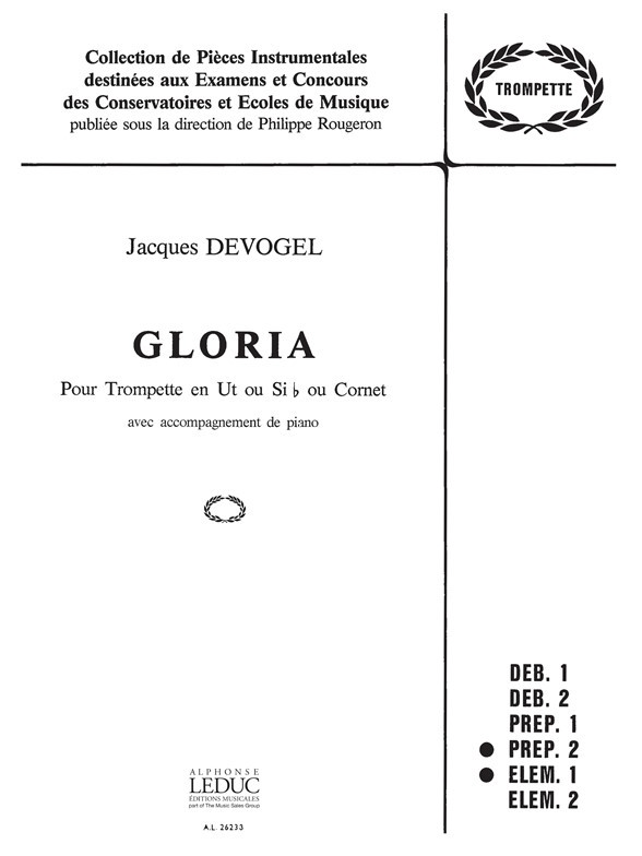 Gloria: Trompette Et Piano - Collection Rougeron, Trumpet and Piano. 9790046262333