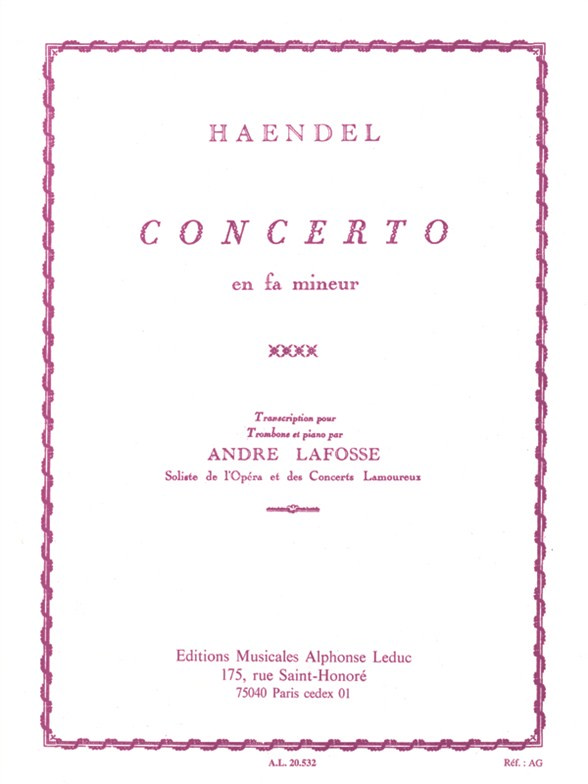 Concerto en fa mineur. Transcription pour Trombone et Piano