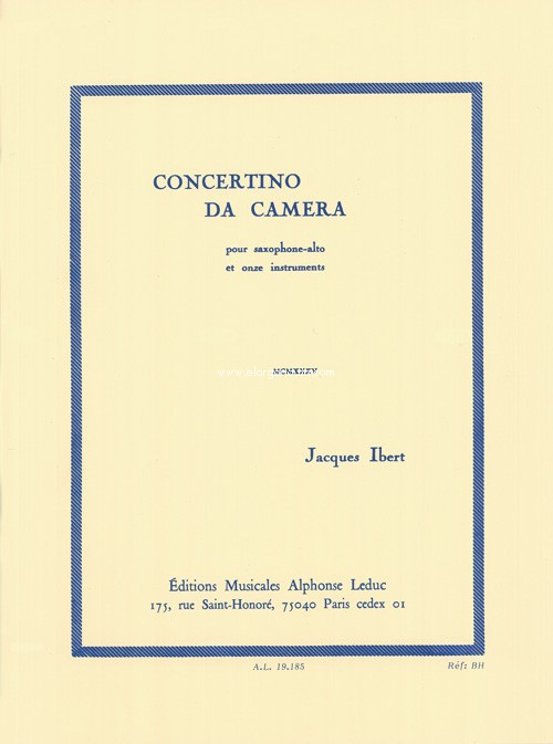 Concertino da camera, pour saxophone alto et piano. 9790046191855