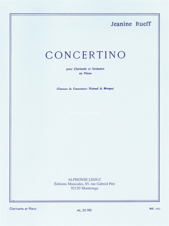 Concertino: pour Clarinette et Orchestre ou Piano, Clarinet and Piano. 9790046207822