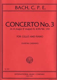 Concerto No. 3 in A major, H439, W.172, cello with piano accompaniment. 56853