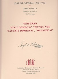 Obra selecta. Música litúrgica, III. Vísperas "Dixit Dominus", "Beatus Vir", "Laudate Dominum", "Magnificat". 9788478206223
