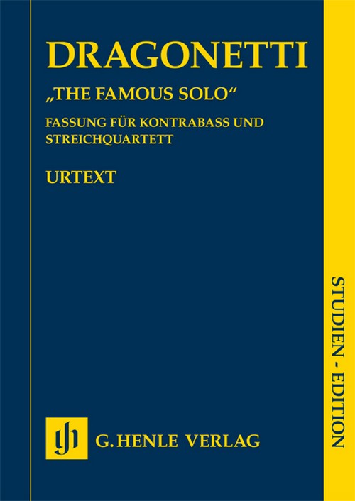 The Famous Solo for Double Bass and Orchestra, First edition of the arrangement for double bass and string quartet, study score