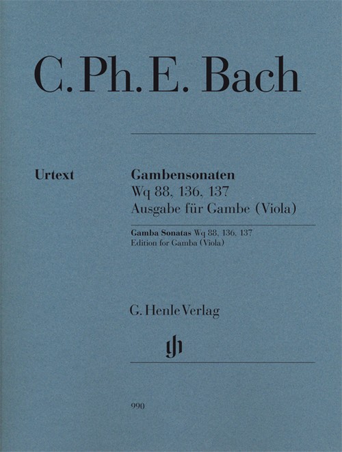 Gamba Sonatas WQ 88, 136, 137, Edition for Gamba (Viola), piano reduction with solo parts