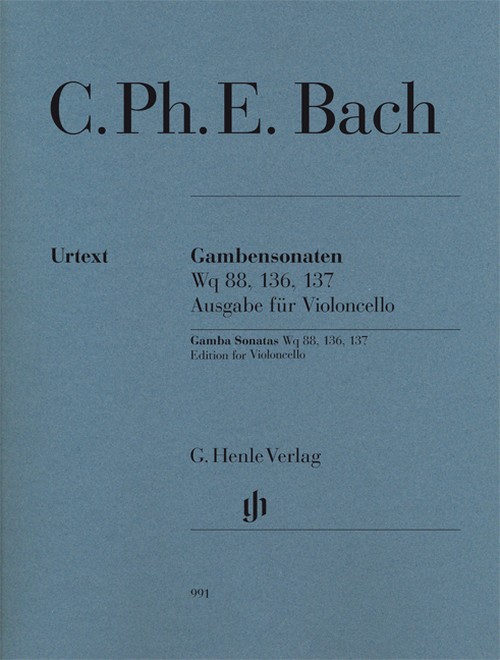 Gamba Sonatas WQ 88, 136, 137, Edition for Violoncello, piano reduction with solo part