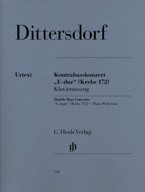 Double Bass Concerto E major Krebs 172, piano reduction with solo part = Kontrabasskonzert E-Dur Krebs 172, Klavierauszug mit Solostimme