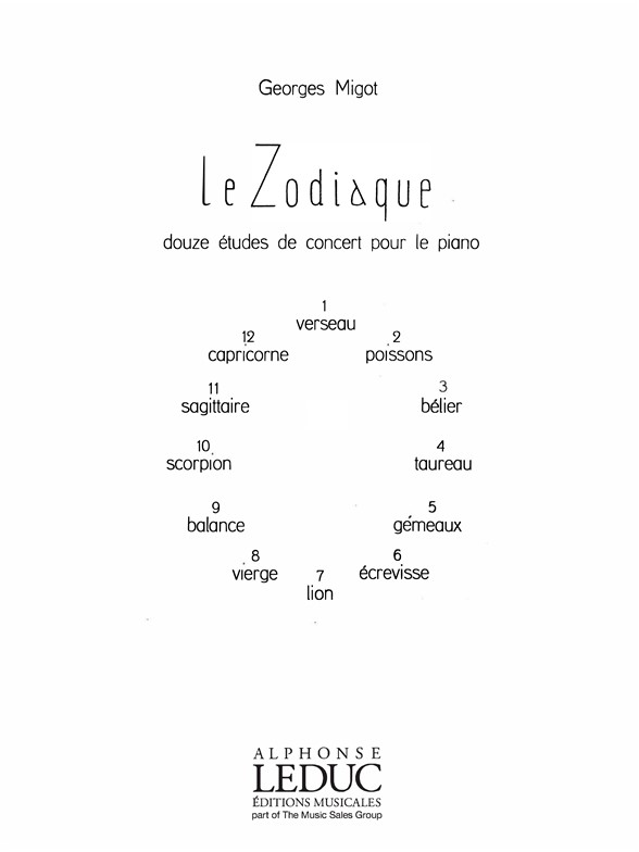 Le Zodiaque, 12 Études de Concert, recueil piano. 9790046181351