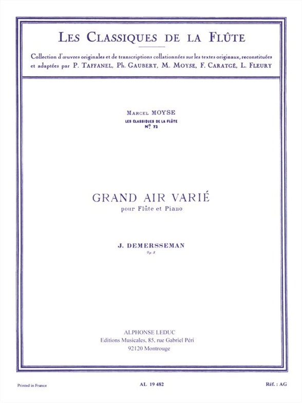 Grand air varié op. 3, pour flute et piano,. 9790046194825