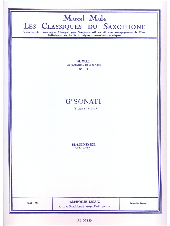 Sonata No. 6 (Saxophone/Piano), Violon et Piano. 