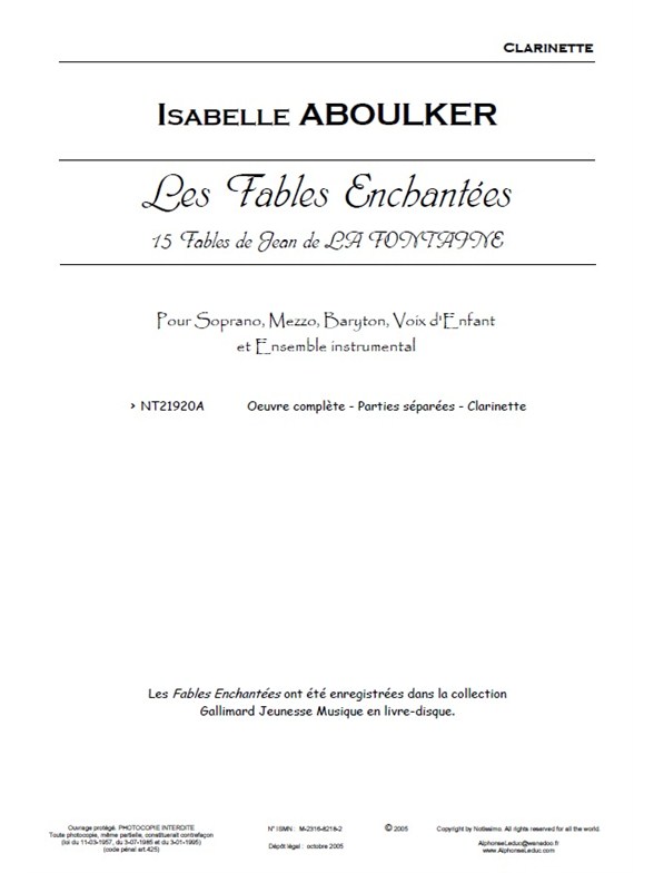 La Fontaine, Les fables enchantées, orchestre, Set of Parts. 9790560388120