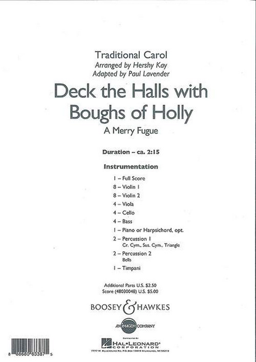 Deck the Halls with Boughs of Holly, A Merry Fugue, for string orchestra, score